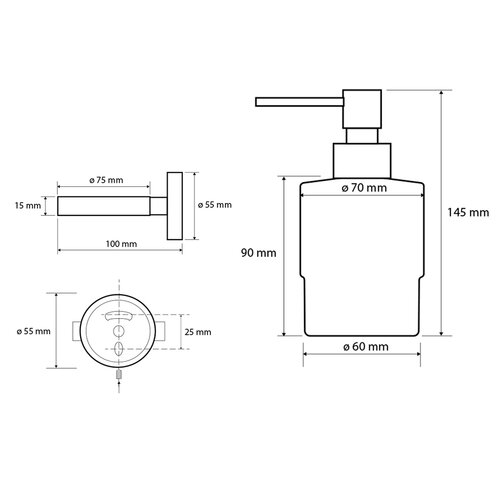 Dozator de săpun SAPHO XB101 black X-Round, sticlăalbă/negru, 200 ml