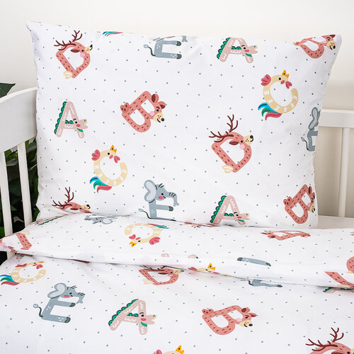Дитяча бавовняна постільна білизна Renforce Abeceda , 90 x 140 см, 45 x 65 см