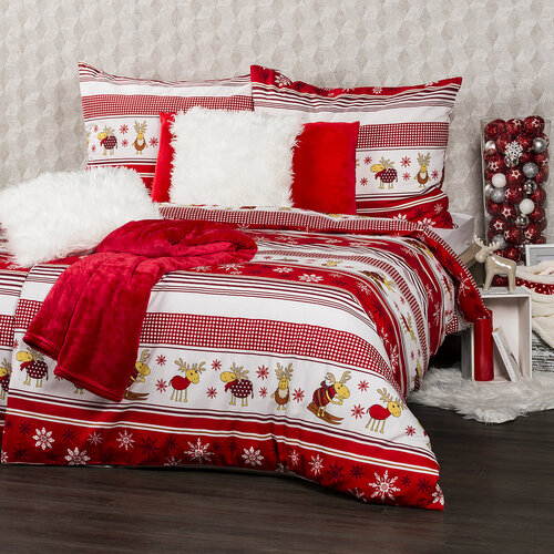 4Home Weihnachtliche Flanell-Bettwäsche Rentiere, 140 x 220 cm, 70 x 90 cm