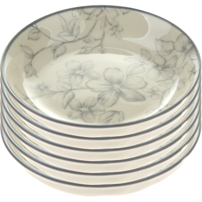 Set de 6 farfurii de desert Flori delicate 10 cm, gri