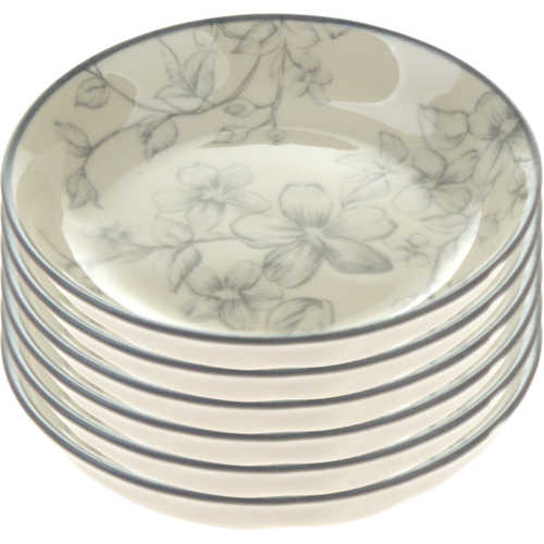 Set mit 6 Desserttellern „Zarte Blüten“ 10 cm, Grau