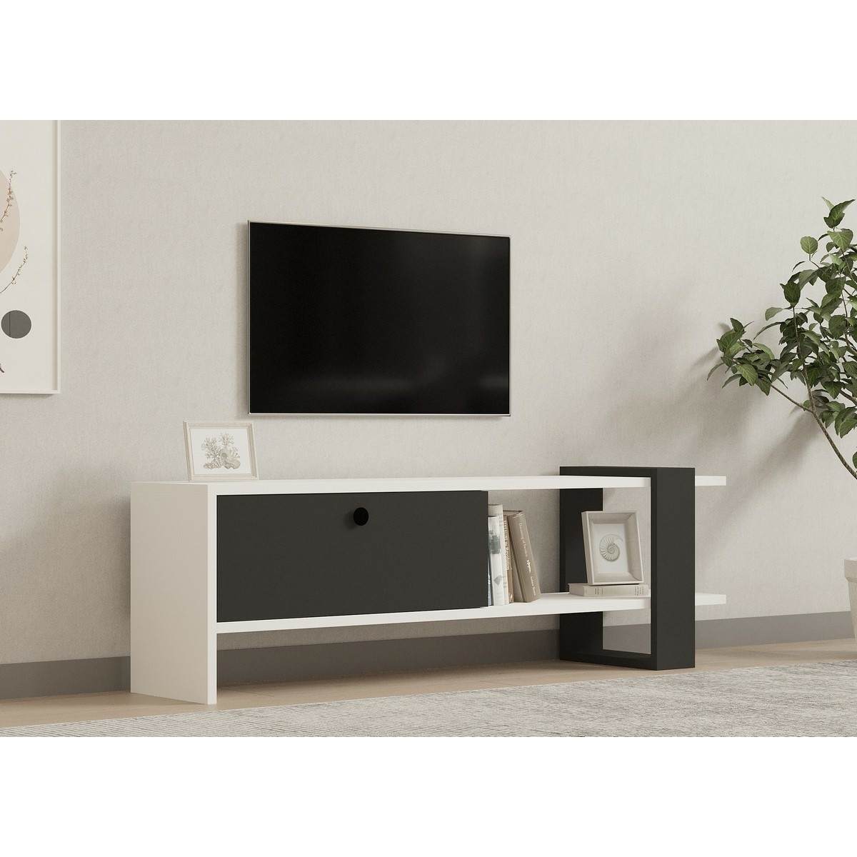 Televízny stolík Funda Anthracite and White