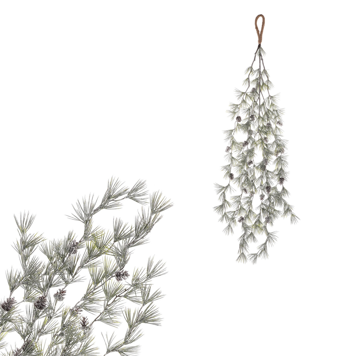 Umelá previsnutá vetva Smrekovca so šiškami, 100 cm, srienistá
