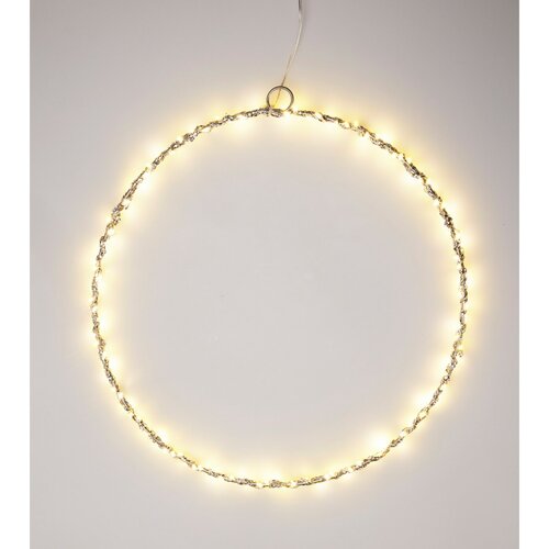Svietiaca vianočná dekorácia Kruh, 30 cm, strieborná, LED teplá biela, na batérie