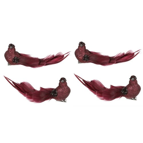 Vogel-Set mit Clip, violett, 4 Stück