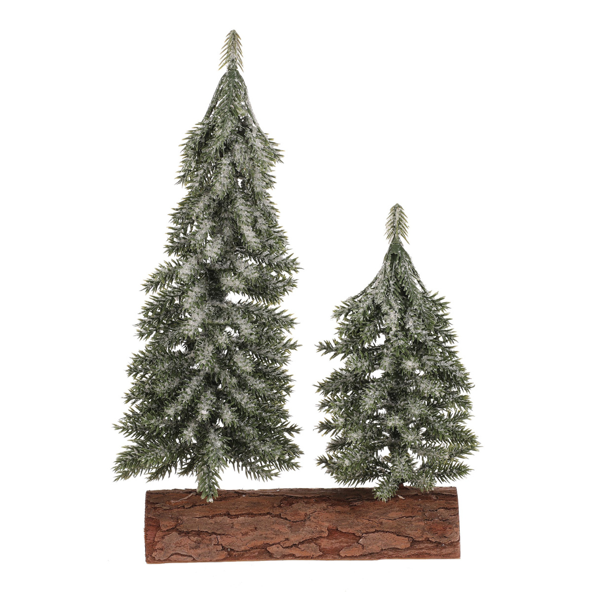 Vianočná dekorácia Smreky na kláte - duo, 26 cm, srienistý, zelená