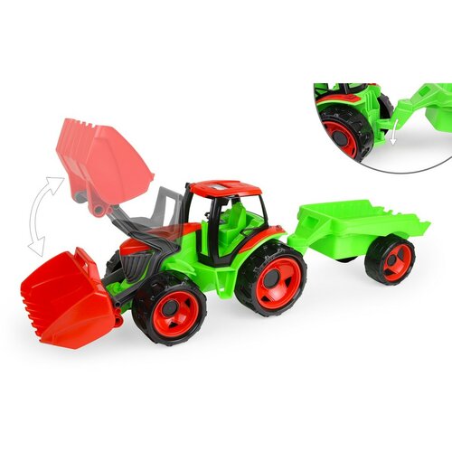 Lena 02136 Traktor s lyžicou Giga Trucks s vlekom, 62 cm