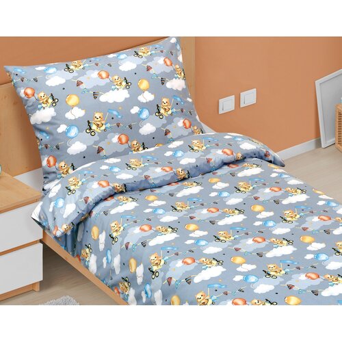 Bellatex Baumwollbettwäsche JuniorTeddybär im Flugzeug, 140 x 200 cm, 70 x 90 cm