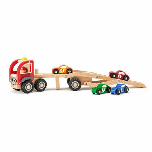 Woody Autotransporter mit Rennwagen, 27 x 8 x 11 cm