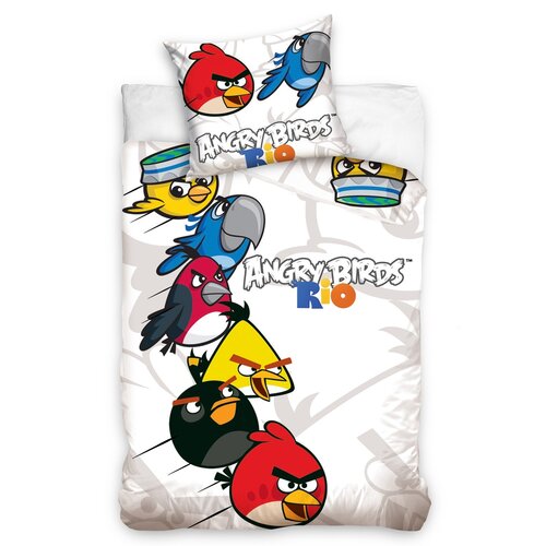 Dětské bavlnené obliečky Angry Birds Rio white, 140 x 200 cm, 70 x 80 cm