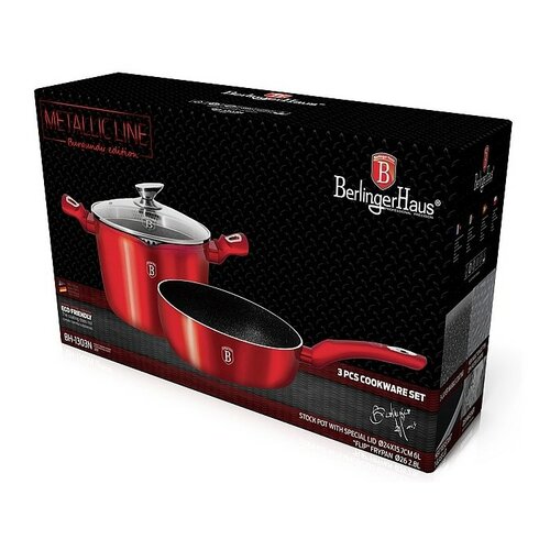 Set veselă 3 piese Berlinger Haus BurgundyMetallic Line, cu capac de strecurare