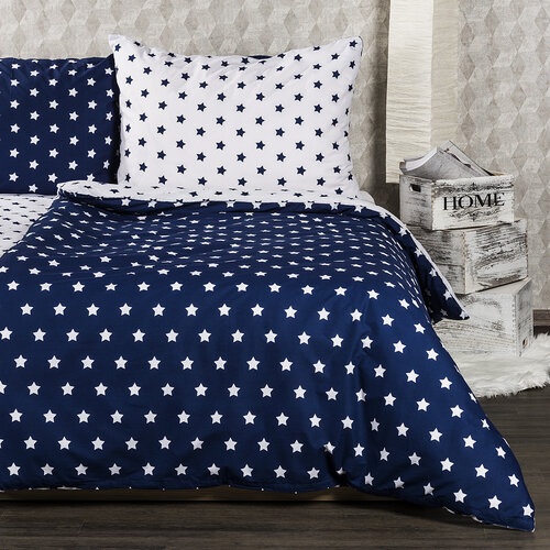 4Home Baumwollbettwäsche Stars Navy Blue, 160 x 200 cm, 70 x 80 cm