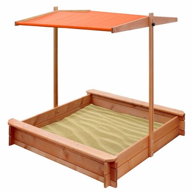 New Baby Holzsandkasten mit Vordach orange, 120 x 120 cm