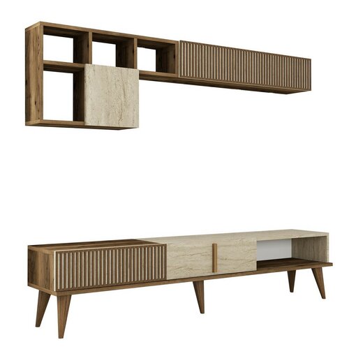 Ściana telewizyjna Milan Walnut and Travertine