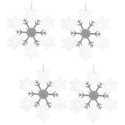 Set de decorațiuni de Crăciun Fulgi, 4 bucăți, alb, 23 x 1 x 26 cm