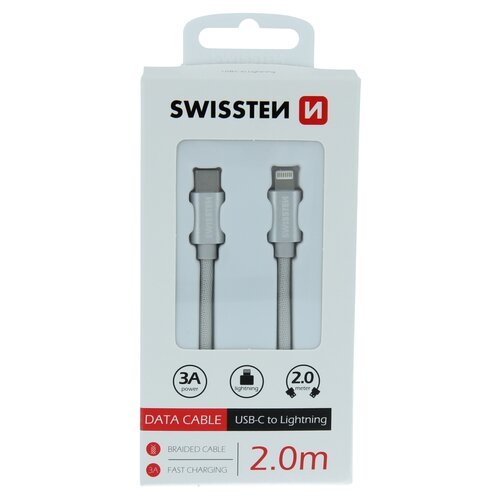 SWISSTEN Kabel USB-C Lightning textilní 2 m 3A, stříbrná