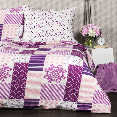 4Home Krepové obliečky Patchwork violet, 220 x 200 cm, 2 ks 70 x 90 cm