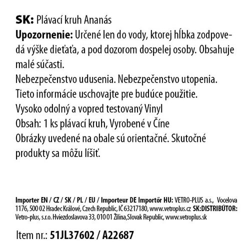 Nadmuchiwany leżak Vetro-Plus Pineapple, 76 x 100 cm