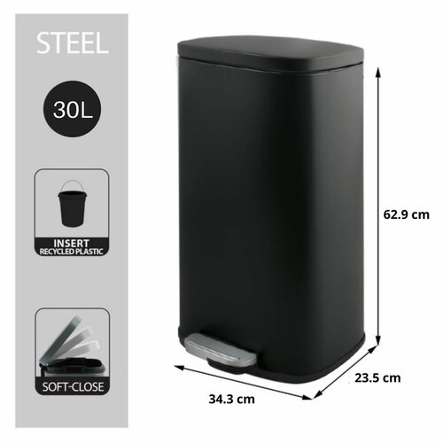 Coș de gunoi cu pedală soft-close Spirella Akira 30 l, negru mat