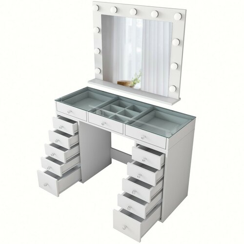Schminktisch Livia White mit Glasplatte