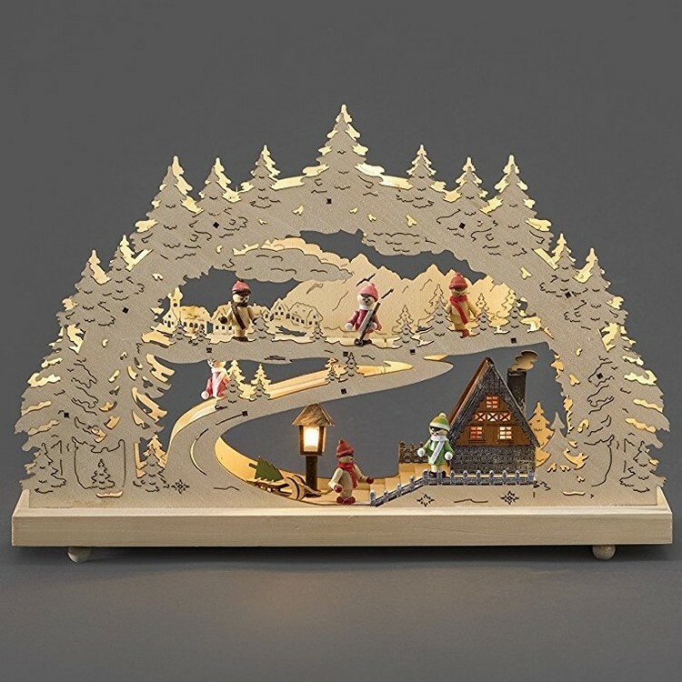 Adventní dřevěný svícen Zasněžená krajina, přírodní