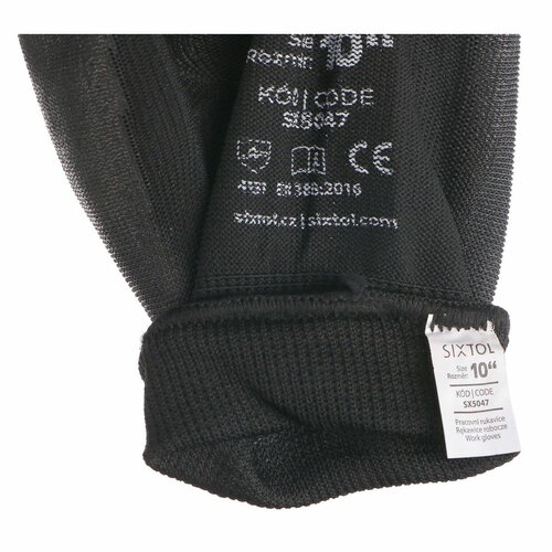 Робочі рукавички Sixtol GLOVE PE-PU 10 чорні,розмір 10"