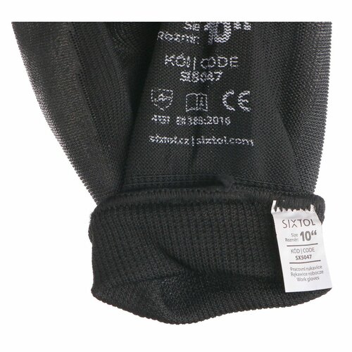 Sixtol Delovne poliestrske rokavice GLOVE PE-PU 10črne, velikost 10"