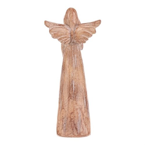 Poliresin angyal szívvel 24 cm, fa utánzat