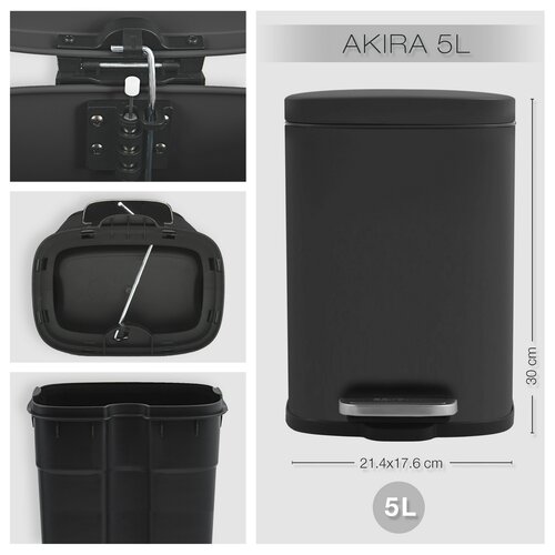 Spirella Pedalno smetnjak Akira 5 l, mat črna