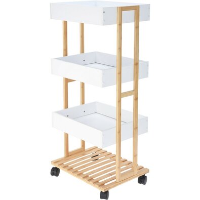 Regal auf Rollen Bamboo, weiß, 40 x 87,5 x 30 cm