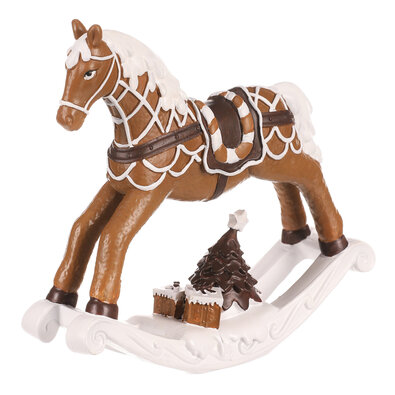 Dekoracja świąteczna Konik na biegunach, brązowy, polyresin, 17 cm