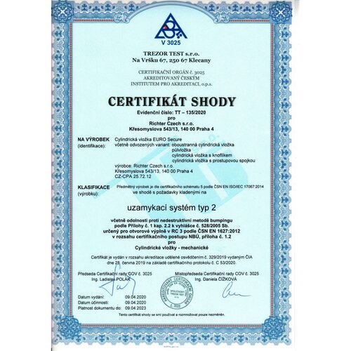 Richter ES.K30/35.NI cilindrična vložka s gumbom K30+35 mm, 6 kos ključev