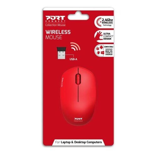 PORT CONNECT Bezdrátová myš Wireless COLLECTION 1600DPI, červená
