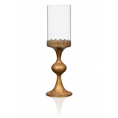 Fém gyertyatartó üveggel 47 cm, arany