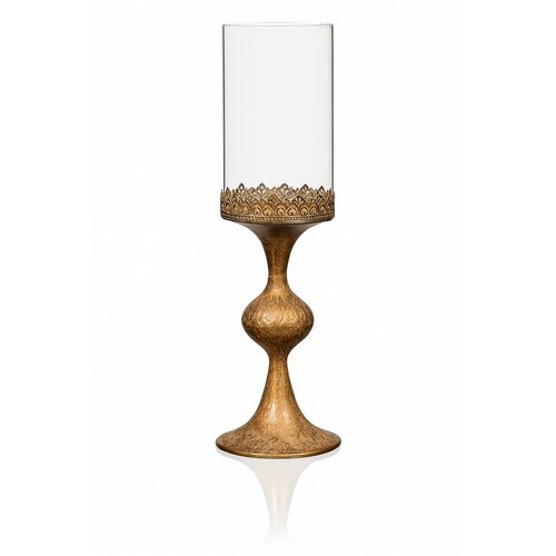 Металевий свічник зі склом 47 см, золотий