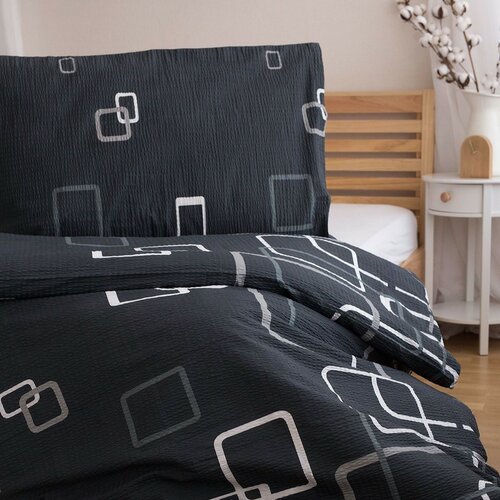Krepové povlečení Čtverce černobílá, 140 x 200 cm, 70 x 90 cm