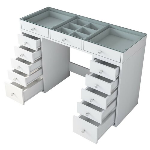 Stolik kosmetyczny Grace White ze szklanym blatem