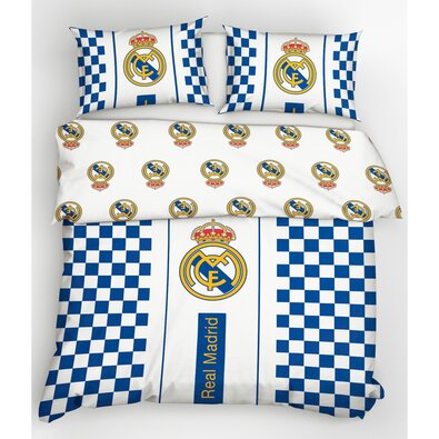 Pościel bawełniana Real Madrid Check, 220 x 200 cm, 2 szt. 70 x 80 cm