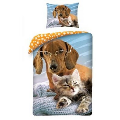 Bavlnené obliečky Animals Dog and Cat, 140 x 200 cm, 70 x 90 cm
