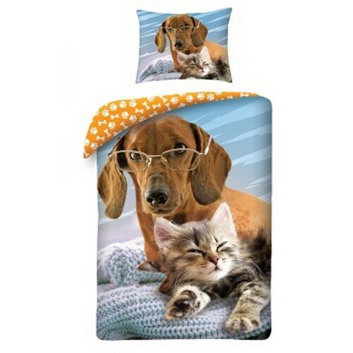 Bavlnené obliečky Animals Dog and Cat, 140 x 200 cm, 70 x 90 cm