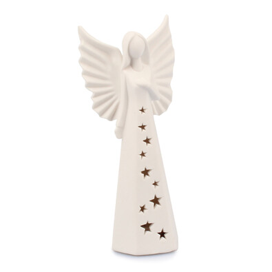 Înger de Crăciun, din porţelan, cu LED, alb