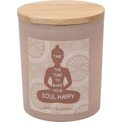 Lumânare parfumată Soul Happy, aromă lemn desantal , 7 x 8,5 cm, 300 g, culoare bej