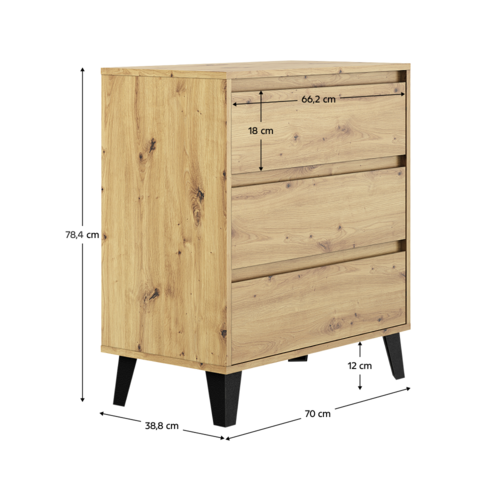 Comoda BOGAN 3S70, stejar Artisan