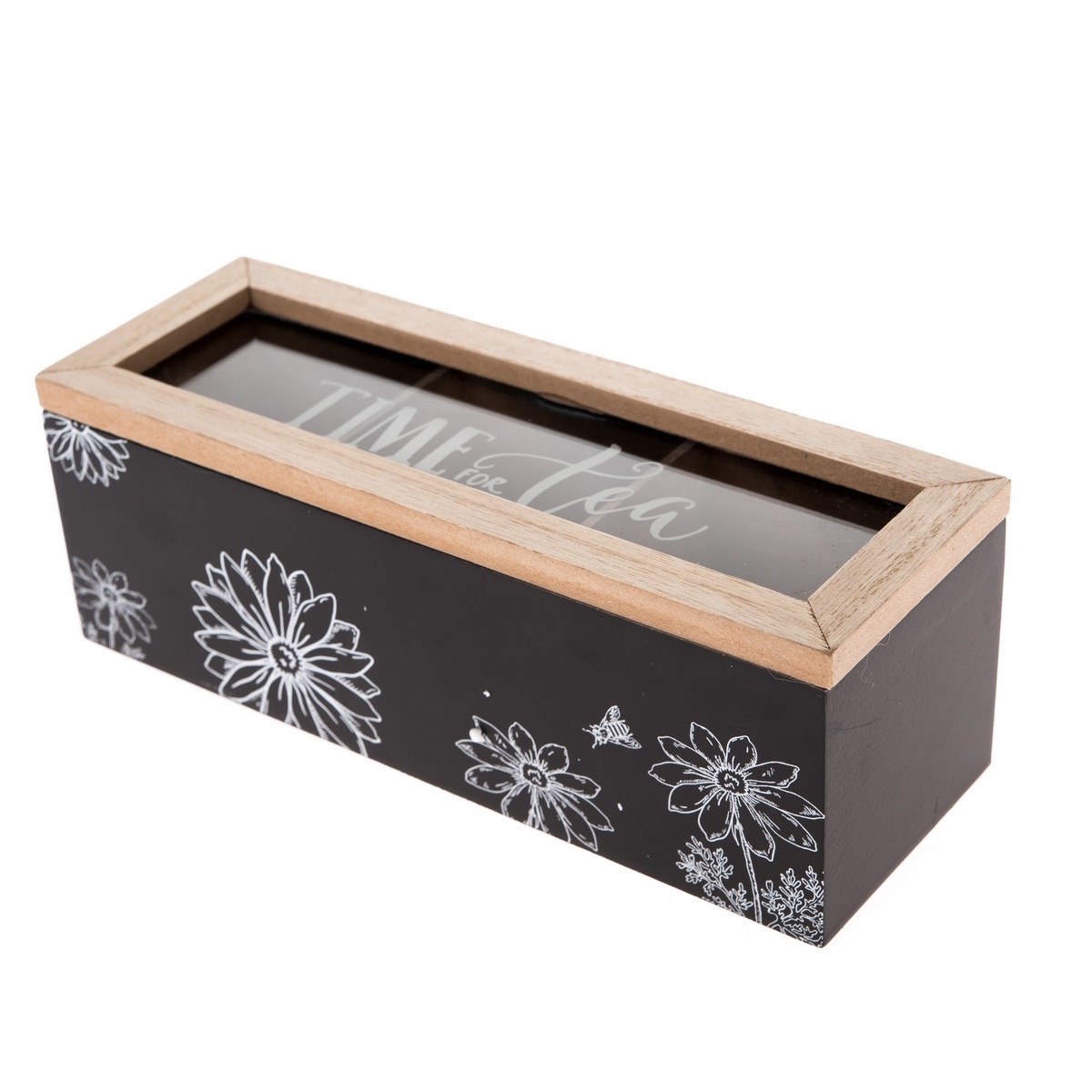 Levně Dřevěný box na čajové sáčky Meadow flowers černá, 23 x 8 x 8 cm