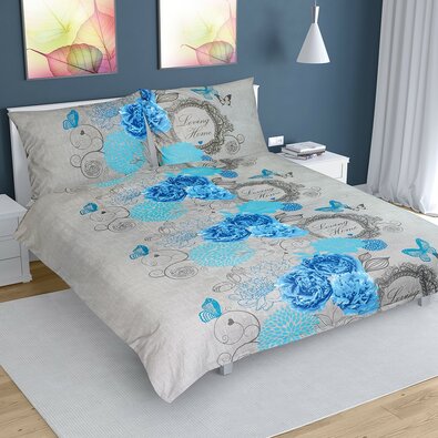 Bavlnené obliečky Ruže modrá, 240 x 220 cm, 2 ks 70 x 90 cm