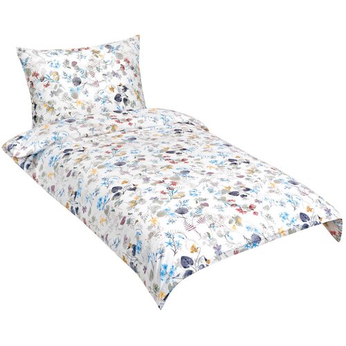 Bellatex Baumwollbettwäsche Blüten Blau, 140 x 200 cm, 70 x 90 cm