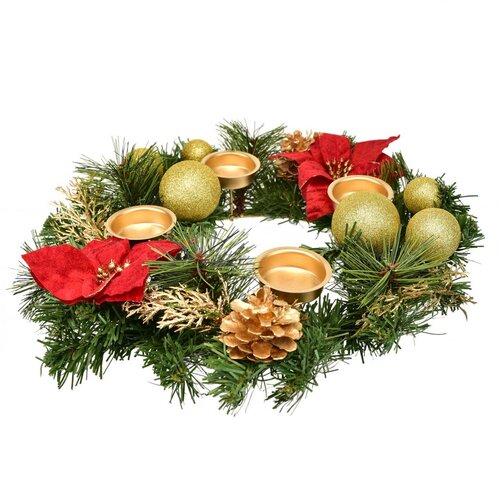 Adventní věnec zdobený Poinsetie, 33 cm