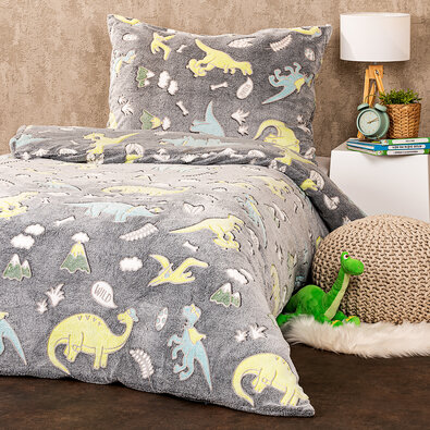 Lenjerie de pat luminoasă din microflanel4Home Dino, 140 x 200 cm, 70 x 90 cm