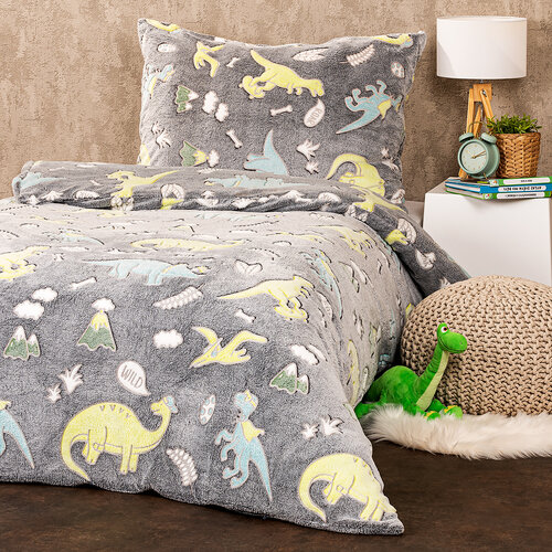 4Home Leuchtende Bettwäsche Mikroflanell Dino, 140 x 200 cm, 70 x 90 cm