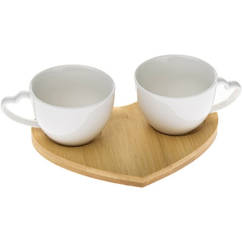 Komplet 2 porcelanastih skodelic s krožniki Srca
